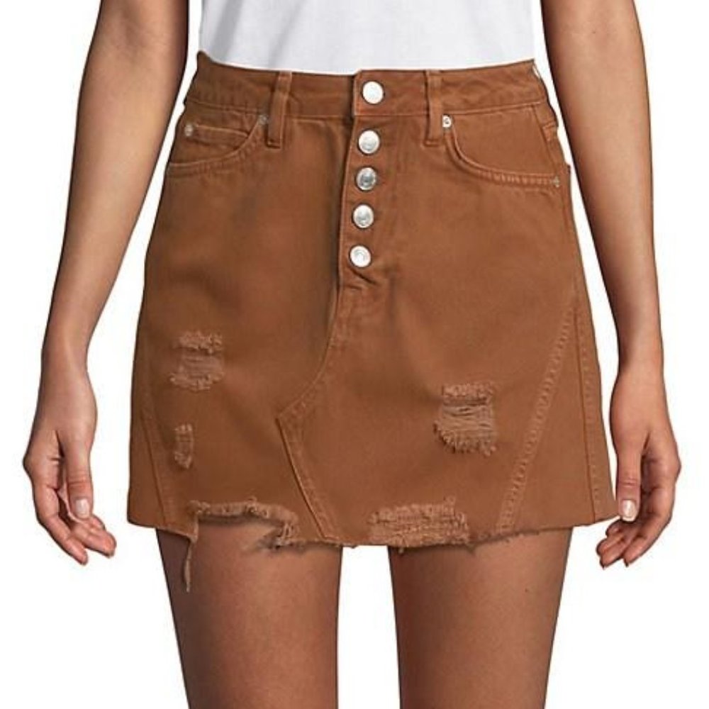 Free People We The Free Brown Distressed Denim Mini Skirt 28